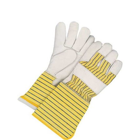 Leather Gloves, Cowhide Palm, Gauntlet Cuff, Beige / Blue/Yellow, 1 PR MPN:40-9-173TFL-5