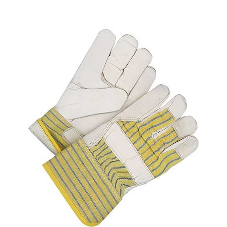 Leather Gloves, Cowhide Palm, Safety Cuff, Beige / Blue/Yellow, 1 PR MPN:40-9-173W