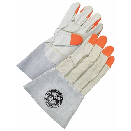 Leather Gloves, Gauntlet Cuff, Wing Thumb, Orange/Gray/Tan, XL, 1 PR MPN:60-1-1275-XL