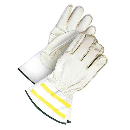 Leather Gloves, Cowhide, Elastic, Kevlar, Gauntlet Cuff, Wing Thumb, Full Finger, White, 2XL, 1 PR MPN:60-1-1283-X2L-K