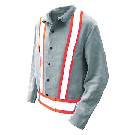 Welding Jacket, Cowhide, 28 1/2 in Length, Gray, 2XL MPN:63-1-49PFR-X2L