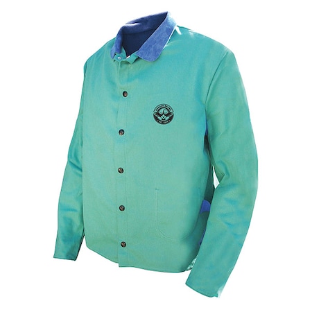 Welding Jacket, Cowhide, Snaps Closure, Inside Pocket Pockets, Blue/Green, 2XL MPN:64-1-30C-X2L