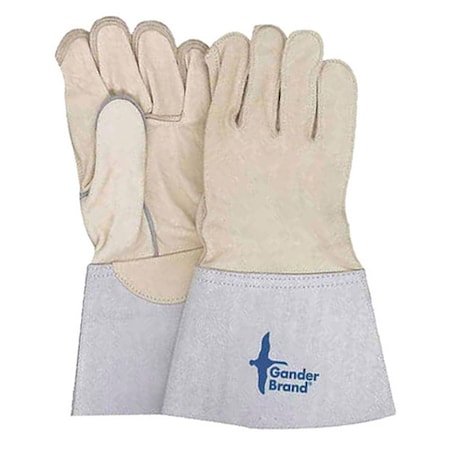 Leather Gloves, Gauntlet Cuff, Wing Thumb, Gray/Tan, M, 1 PR MPN:64-1-350-5-10