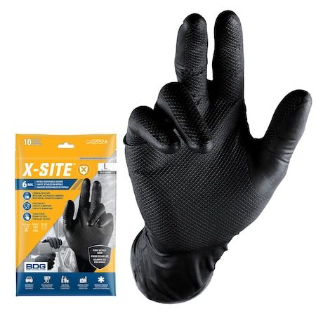 Disposable Gloves, 6 mil Palm, Nitrile, Powder-Free, 10 PK, Black, 2XL MPN:99-1-6000P-X2L