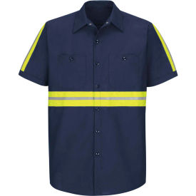 Red Kap® Enhanced Visibility Industrial Short Sleeve Work Shirt Navy Poly/Cotton Tall 2XL SP24ENSSLXXL