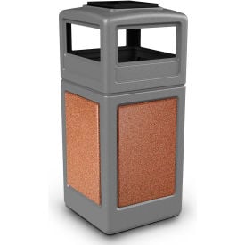 PolyTec™ Square Waste Container w/Ashtray Lid Gray w/Sedona Stone Panels 42-Gallon 720547K