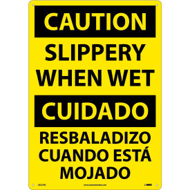 NMC™ Bilingual Plastic Sign Caution Slippery When Wet 14