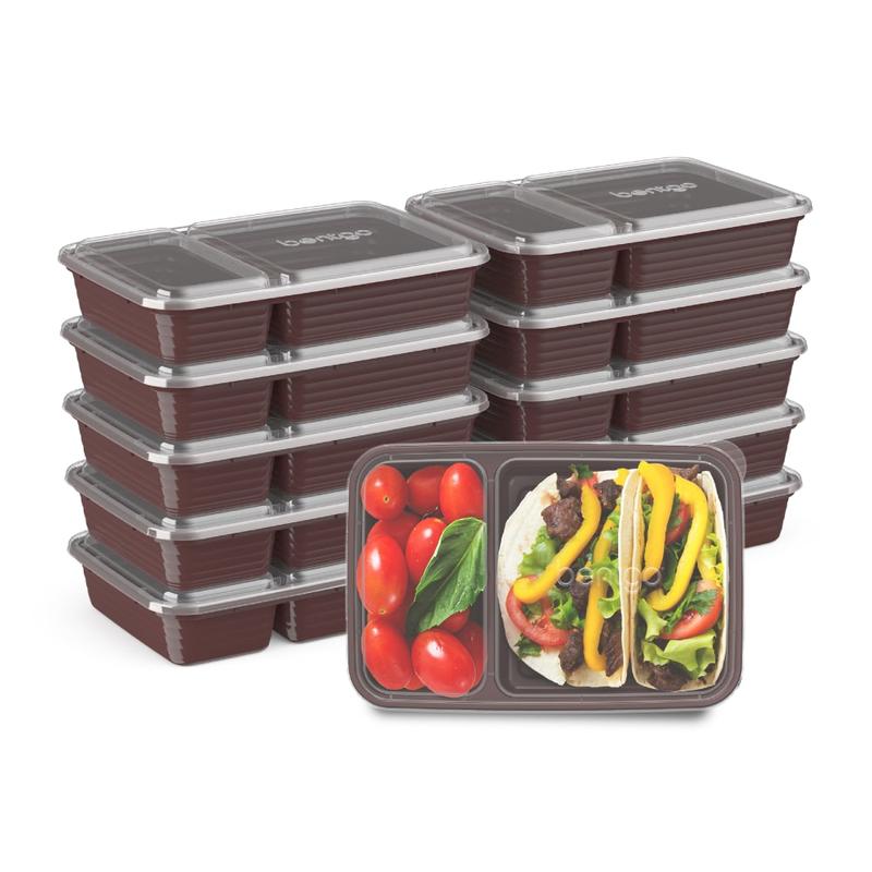 Bentgo Prep 2-Compartment Containers, 6-1/2inH x 6inW x 9inD, Burgundy, Pack Of 10 Containers MPN:BGPRP2-BR