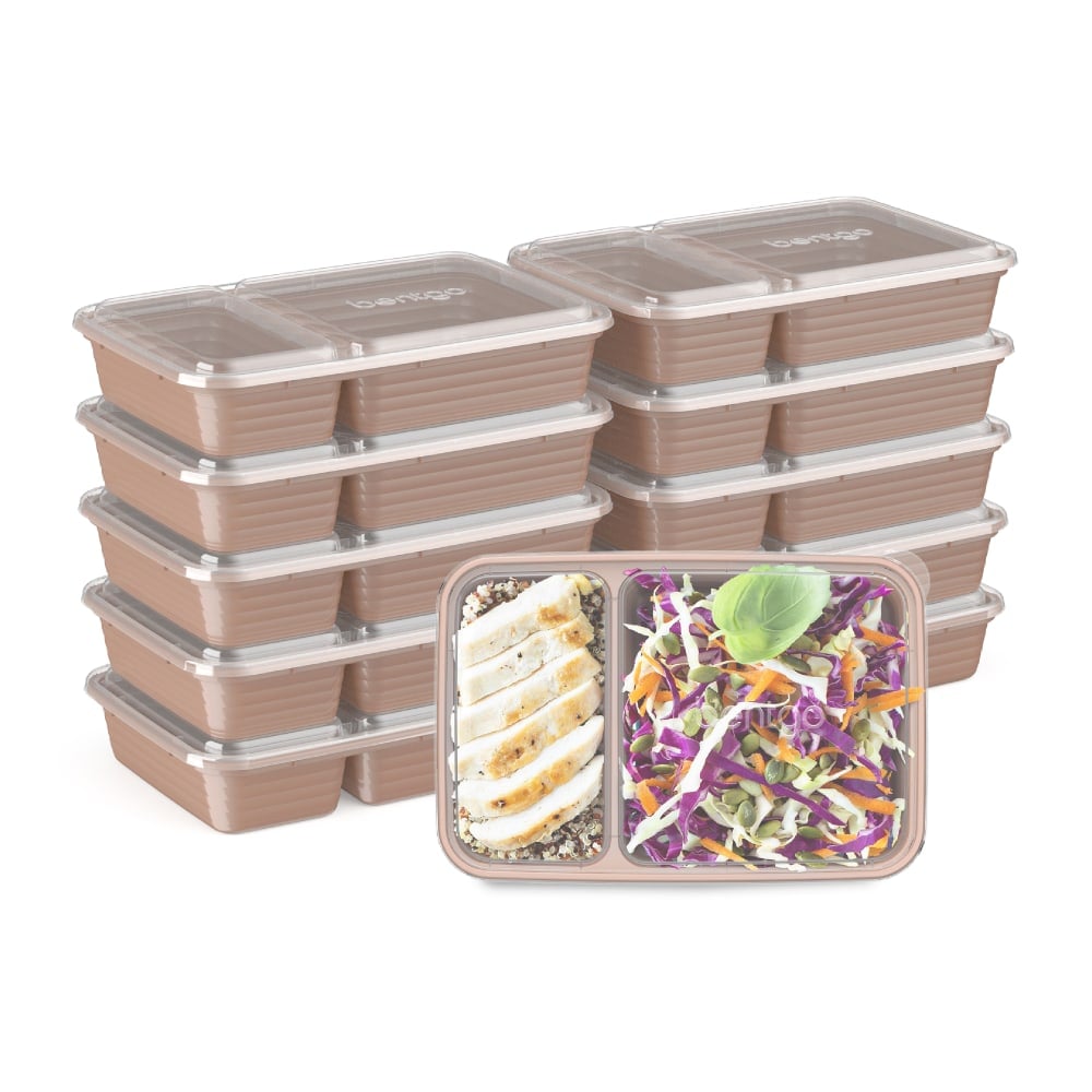 Bentgo Prep 2-Compartment Containers, 6-1/2inH x 6inW x 9inD, Rose Gold, Pack Of 10 Containers MPN:BGPRP2-RG