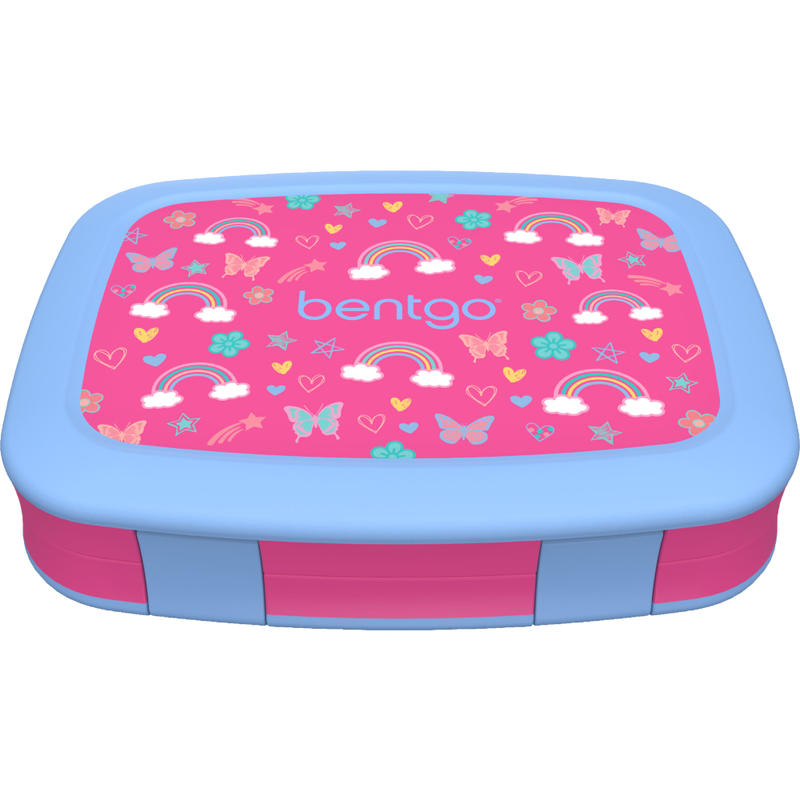 Bentgo Kids Prints 5-Compartment Lunch Box, 2inH x 6-1/2inW x 8-1/2inD, Rainbows/Butterflies MPN:BGKDPT-RBO