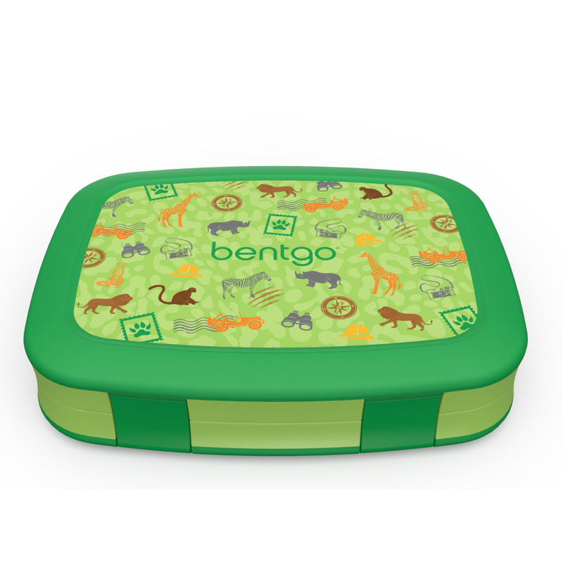 Bentgo Kids Prints 5-Compartment Lunch Box, 2inH x 6-1/2inW x 8-1/2inD, Safari MPN:BGKDPT-SAF