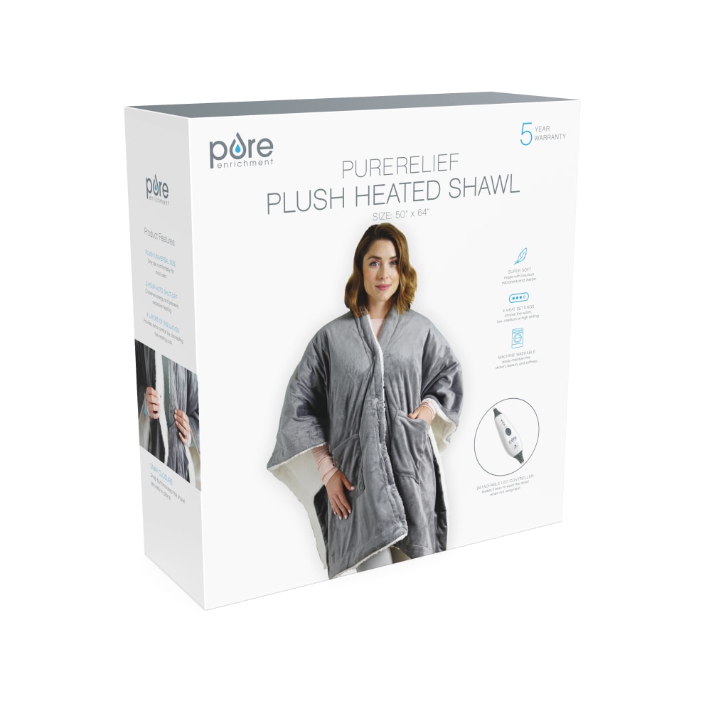 Pure Enrichment PureRelief Plush Heated Shawl, 50in x 64in, Gray MPN:PEHTSHL-G