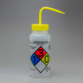Bel-Art GHS Labeled Safety-Vented Isopropanol Wash Bottles 500ml (16oz) PE w/YLW PP Cap 4Pk 124160008