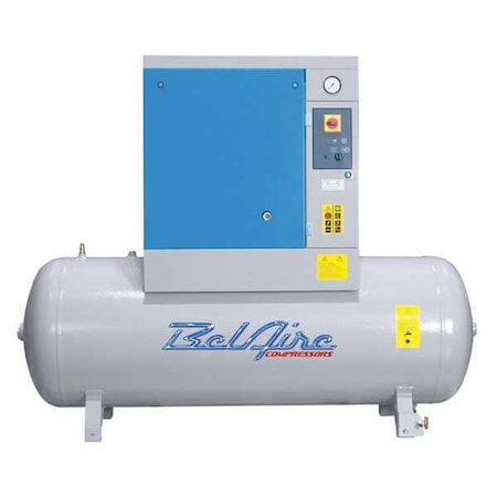 10 HP 132 Gallon 125 PSI Screw Compressor, 37 CFM at MAX/125 PSI, 208-230/460V 3Ph, 66 dBA MPN:BR10 TM-3