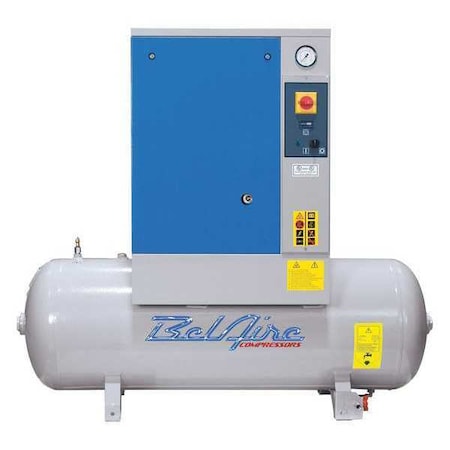 7.5 HP 60 Gallon 150 PSI Screw Compressor, 21.2 CFM at MAX/150 PSI, 208-230/460V 3Ph, 64 dBA MPN:BR7.5 TM-3