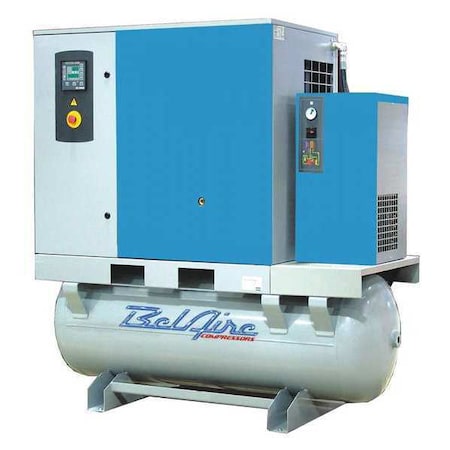 BelAire 20 HP 132 Gallon 125 PSI Screw Compressor w/Dryer, 62.7 CFM at MAX/125 PSI, 208-230/460V 3Ph, 63 dBA MPN:BRM20 TMD-3