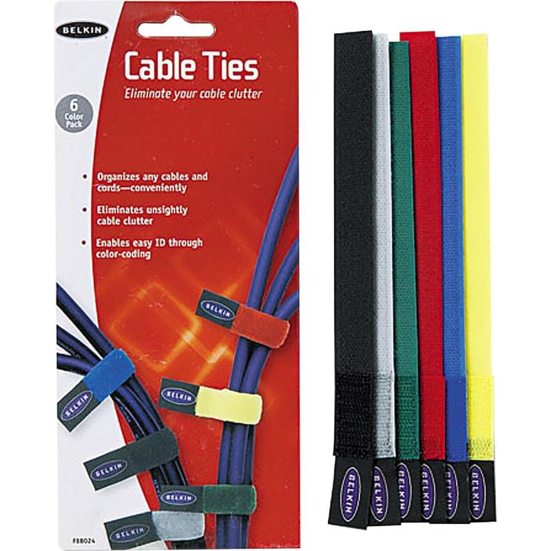 Belkin Nylon Tie Wraps, 8in, Assorted Colors, Pack Of 6 MPN:F8B024