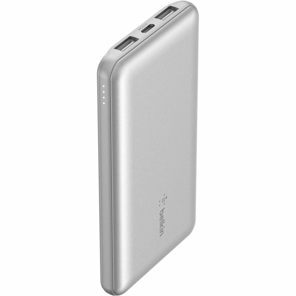 Belkin 15W 3-port USB Power Bank - 10K mAh - 2xUSB-A (12W), 1xUSB-C (15W) - Portable Charger - w/ USB-A to USB-C Cable - Silver - - BPB011BTSL MPN:BPB011BTSL