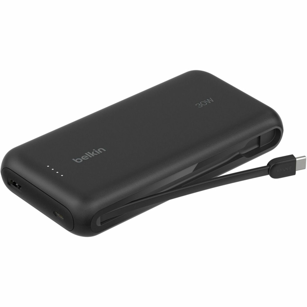 Belkin 30W 2-port Power Bank w/ Integrated USB-C Cable, 20K mAh, 1xUSB-A, 1xUSB-C, Portable Charger, Black, BPB024FQBK MPN:BPB024FQBK
