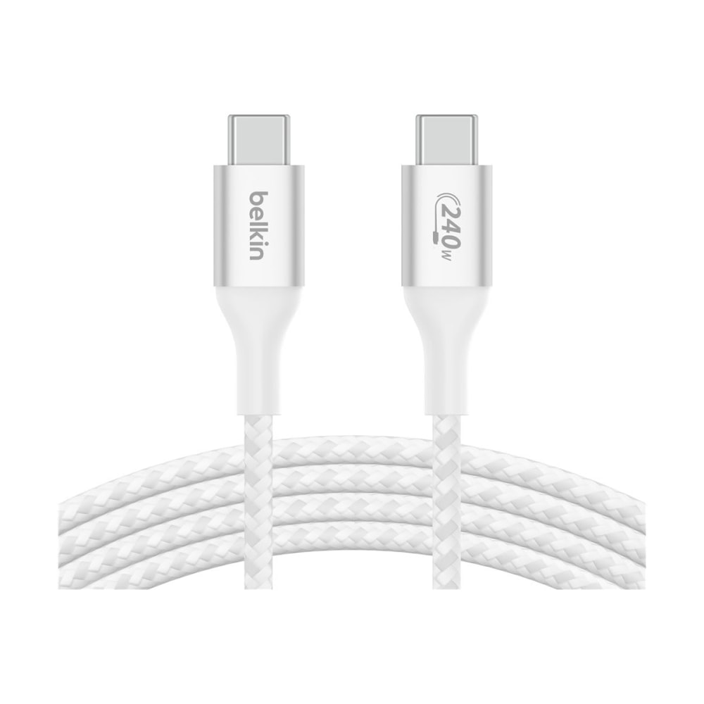 Belkin 240W USB-C to USB-C Cable - 480 Mbps - Nylon, Braided - M/M - 2m/6.6ft - White - 6.56 ft USB-C Data Transfer Cable - CAB015BT2MWH MPN:CAB015BT2MWH