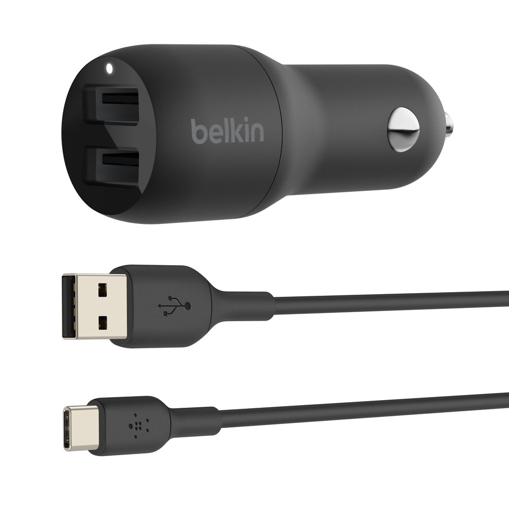 Belkin 24-Watt, Dual USB Car Charger With USB-A To USB-C Cable, 1M/ 3.3 Ft Black MPN:CCE001BT1MBK