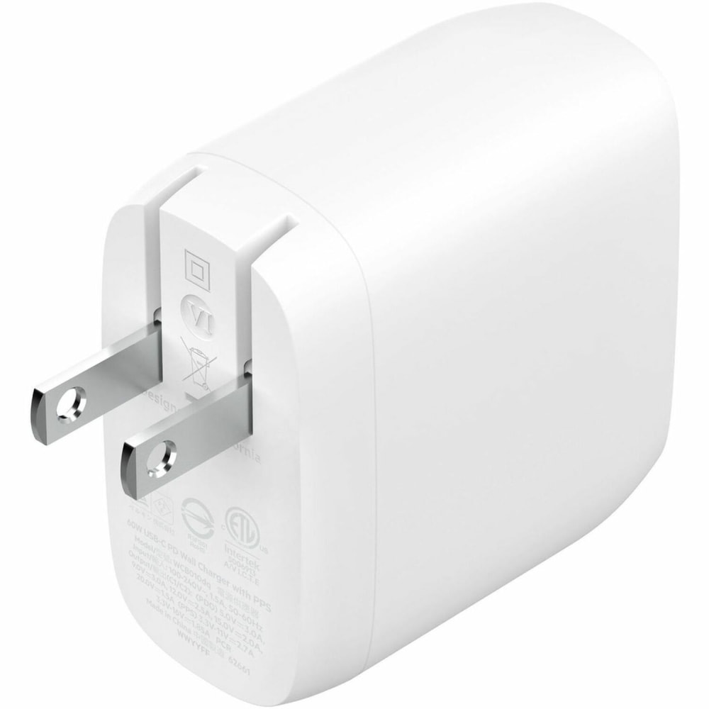Belkin Dual USB-C Wall Charger w/PPS 60W for Apple iPhone, Galaxy, Google - Compatible w/USB-C to Lightning & US - WCB010DQWH MPN:WCB010DQWH