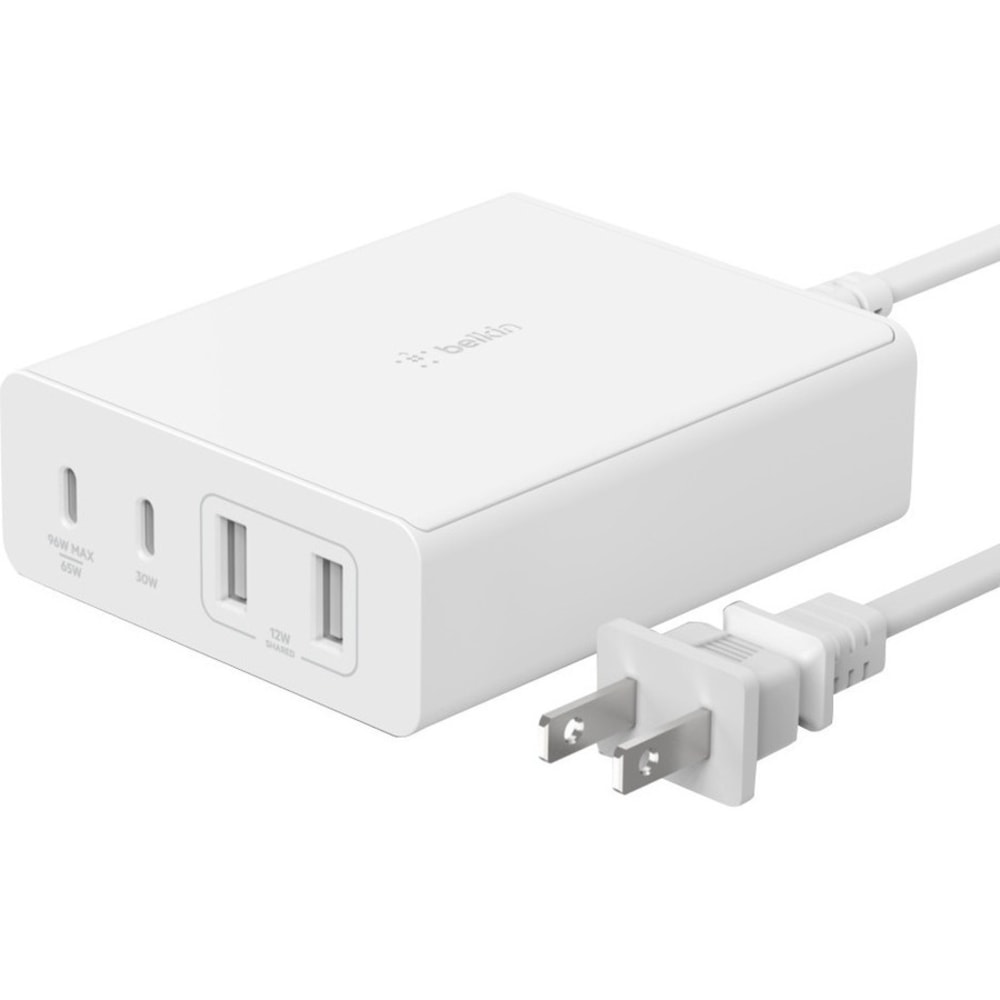 Belkin 108W 4-Port GaN Charger - 2xUSB-A, 2xUSB-C (108W Total) - 2m/6.6ft Power Cord - White - 108 W - White MPN:WCH010DQWH