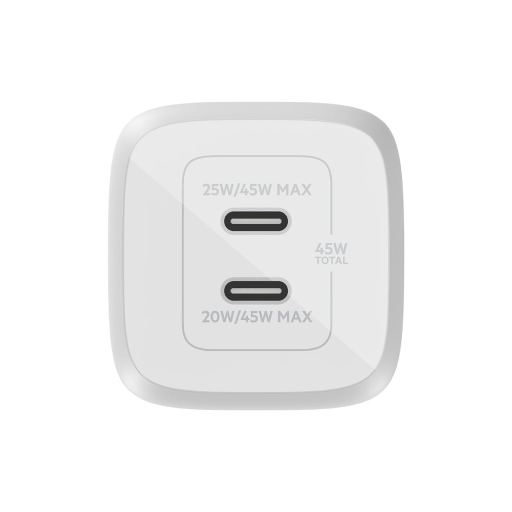 Belkin BoostCharge Pro Dual USB-C GaN Wall Charger with PPS 45W Laptop Chromebook Charging - Power Adapter - 45 W MPN:WCH011DQWH