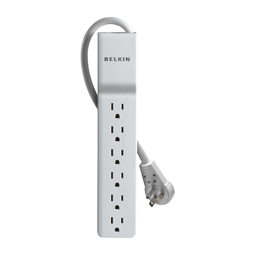 Belkin 6 Outlet Home/Office Surge Protector - Rotating Plug - 6 foot Cable -White - 720 Joules - 6 - 720 J MPN:BE106001-06R