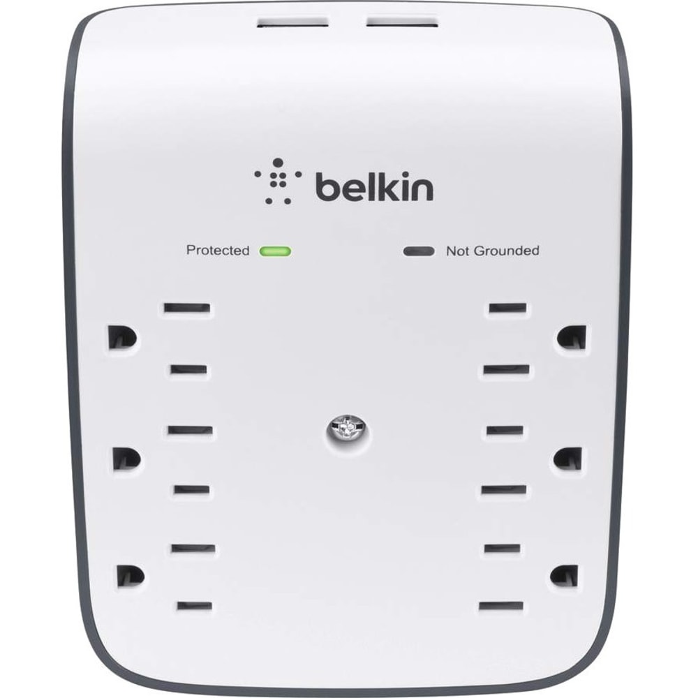 Belkin 6 Outlet Surge Protector w/ 2 USB Ports - Safe Charge for Mobile Devices, Tablets, & More - 900 Joules - 2 x USB, 6 x AC Power - 900 J - USB MPN:BSV602TT