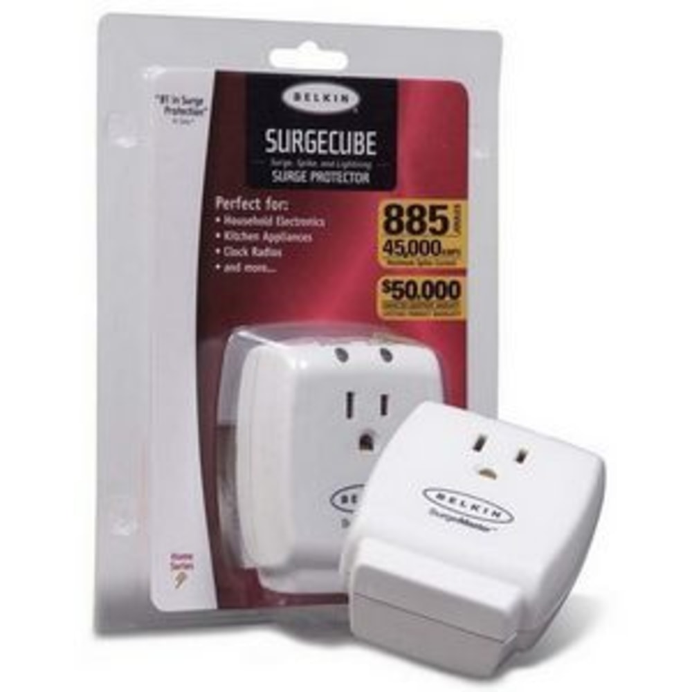 Belkin 1 Outlet SurgeCube - Grounded Outlet & Protected Light Indicators for Office, Travel, Desktop - 885 Joules - Receptacles: 1 x NEMA 5-15R - 885J MPN:F9H100-CW