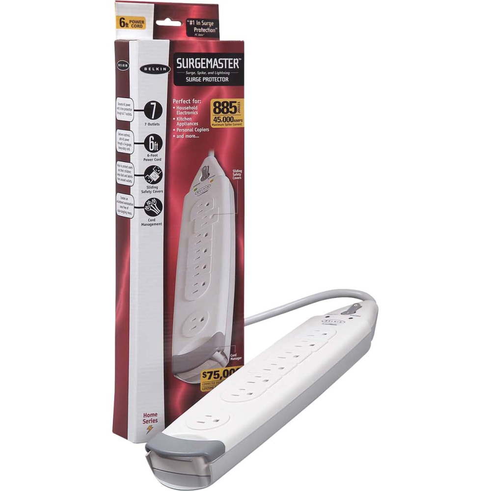 Belkin SurgeMaster Home Grade Surge Protector, 7 Outlets, 6-Foot Cord, 885 Joules MPN:F9H700-06