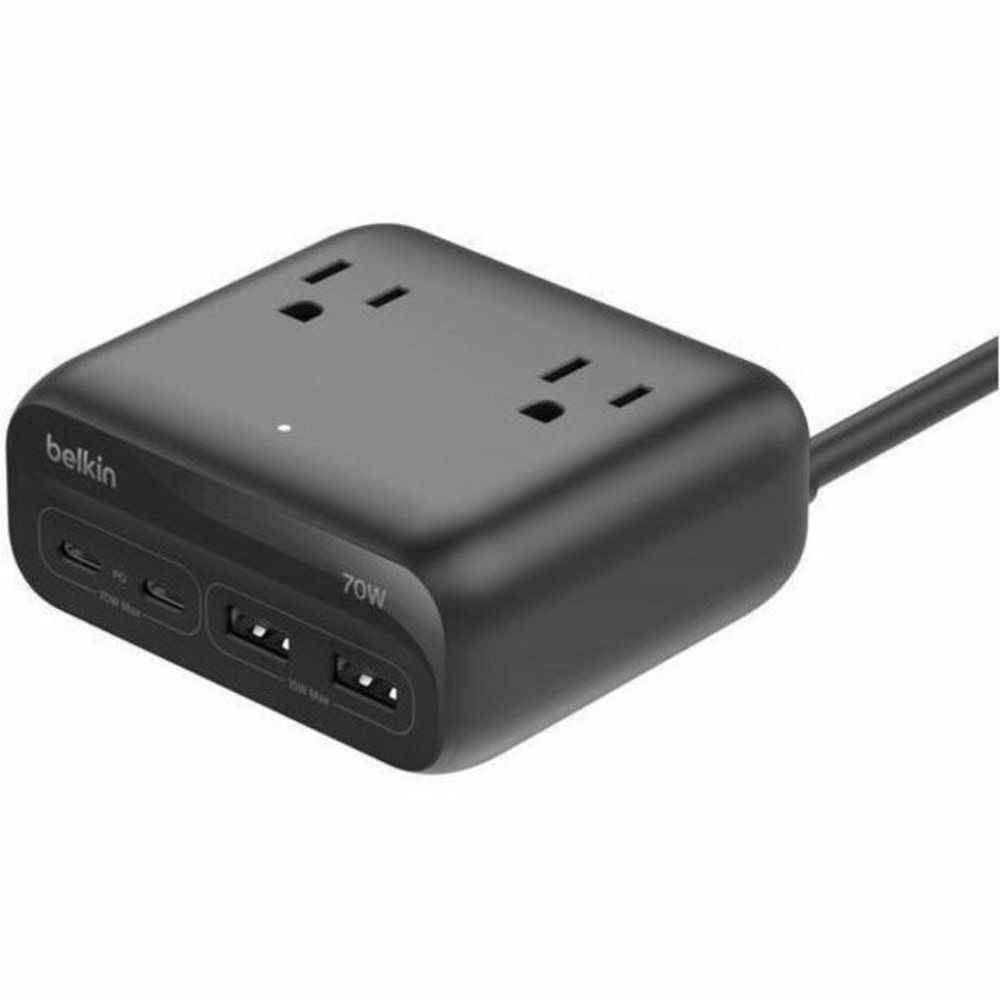 Belkin 3-Outlet Charging Station w/ 2x USB-A & 2x USB-C Ports 70W, 5ft/1.5m Cord, Straight Plug, Black, SRZ001TT5 MPN:SRZ001TT5