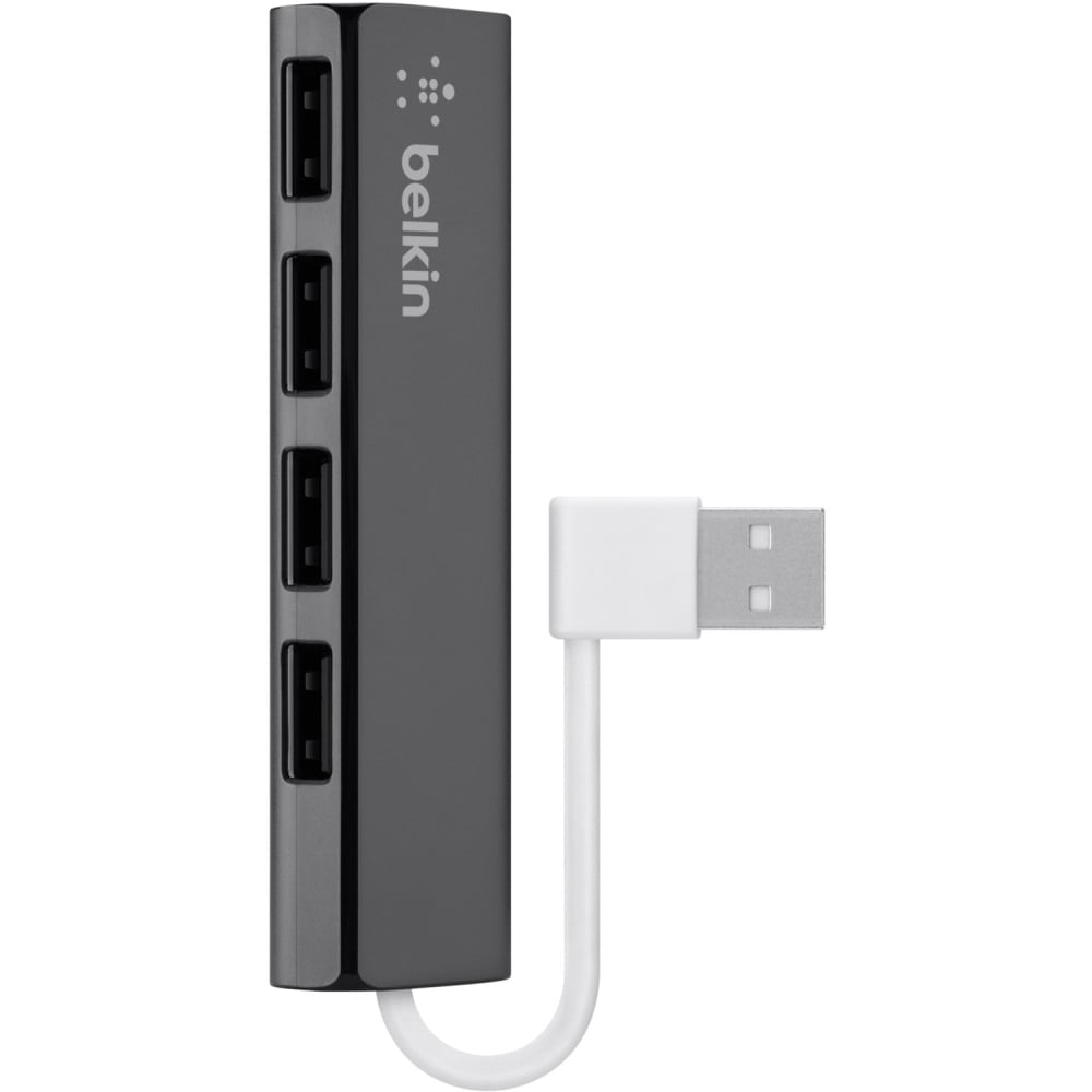 Belkin 4-Port Ultra-Slim Travel Hub - USB - External - 4 USB Port(s) - 4 USB 2.0 Port(s) - PC, Mac MPN:F4U042BT