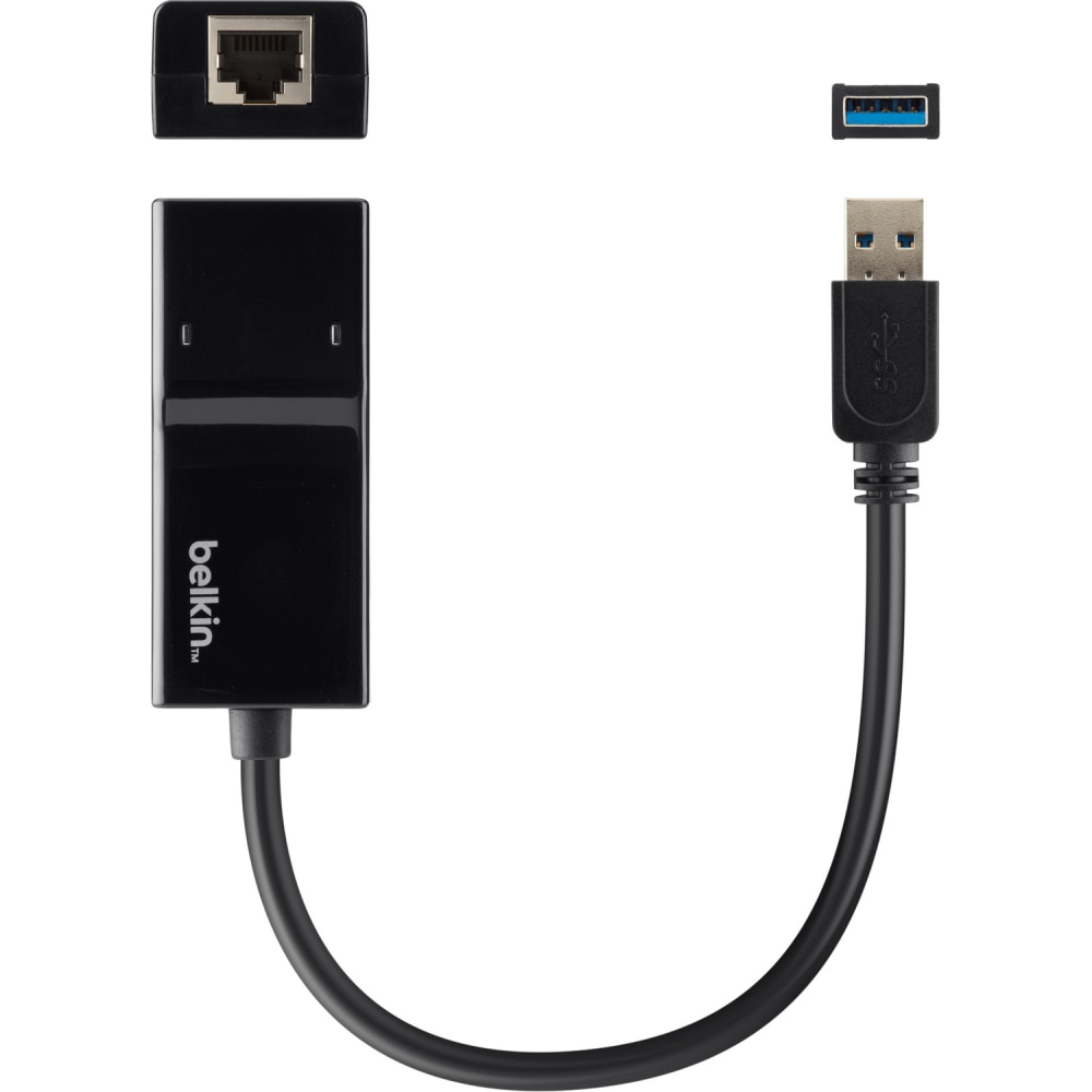 Belkin USB 3.0 to Gigabit Ethernet GbE Network Adapter 10/100/1000 - USB - 1 Port(s) - 1 x Network (RJ-45) - Twisted Pair - 10/100/1000Base-T MPN:B2B048