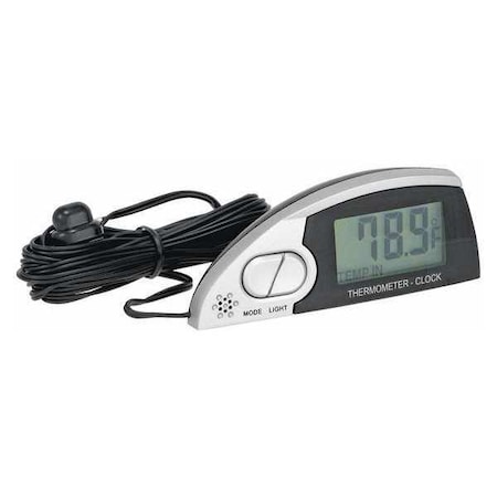 In/Out Thermometer/Clock, Lighted, Silver MPN:37035-8