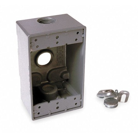 Weatherproof Electrical Box, 1 Gang, 1/2 in Hub Size, 3 Inlets, 4.5 in L, 2.75 in W, Aluminum, Gray MPN:5320-0