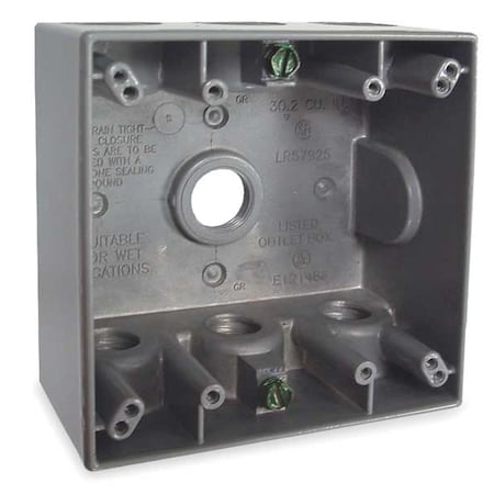Weatherproof Electrical Box, 30.2 cu in, Double Gang Box Type, 2 Gangs, Aluminum, Square Shape MPN:5340-0