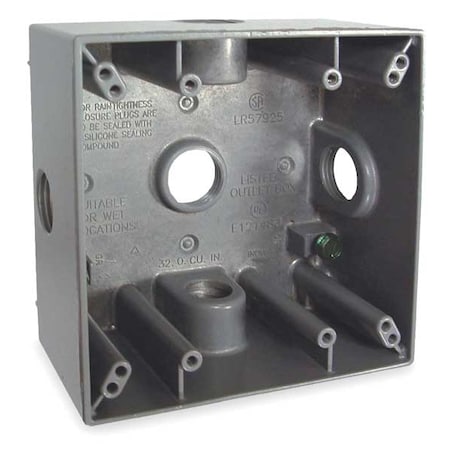 Weatherproof Electrical Box, 32 cu in, Double Gang Box Type, 2 Gangs, Aluminum, Square Shape MPN:5342-0