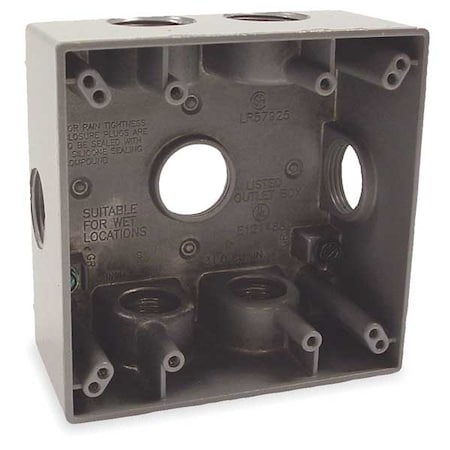 Weatherproof Electrical Box, 31 cu in, Double Gang Box Type, 2 Gangs, Aluminum, Square Shape MPN:5346-0