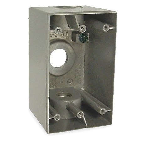 Weatherproof Electrical Box, 1 Gang, 1/2 in Hub Size, 3 Inlets, 4.5 in L, 2.75 in W, Aluminum, Gray MPN:5385-0