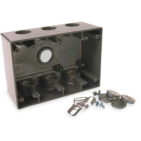 Weatherproof Electrical Box, 55 cu in, Three Gang Box Type, 3 Gangs, Aluminum, Rectangular Shape MPN:5390-0