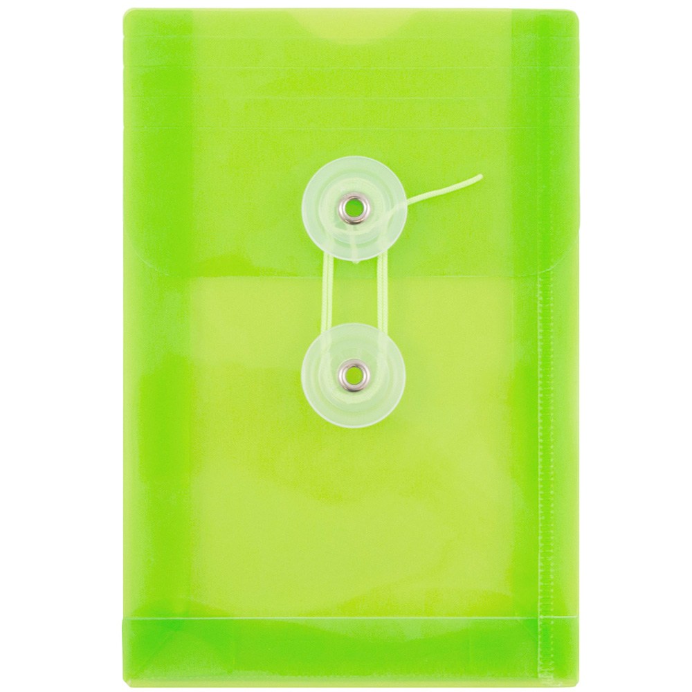 JAM Paper Index Booklet Plastic Envelopes, 4-1/4in x 6-1/4in, Button & String Closure, Green, Pack Of 12 Envelopes MPN:473B1LI