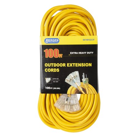 SJTW Extension Cord, 12 AWG, Outdoor, 12/3, 3 Outlets, Yellow, Vinyl, 100 ft MPN:OC1001233T