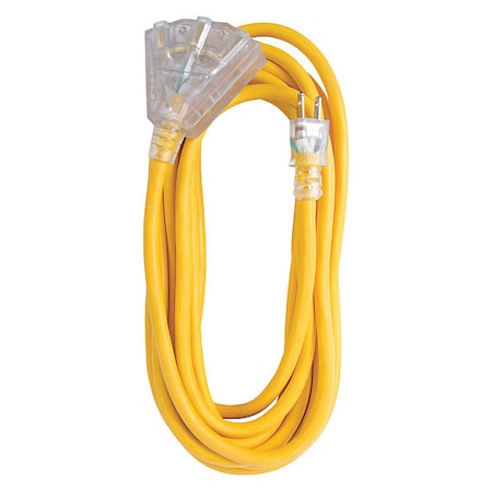 SJTW Extension Cord, 12 AWG, Outdoor, 12/3, 3 Outlets, Yellow, Vinyl, 25 ft MPN:OC251233T