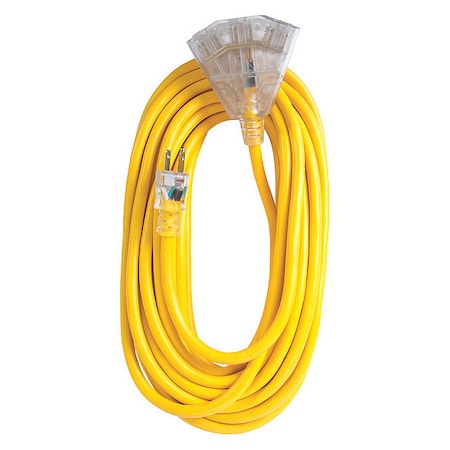 SJTW Extension Cord, 12 AWG, Outdoor, 12/3, 3 Outlets, Yellow, Vinyl, 50 ft MPN:OC501233T