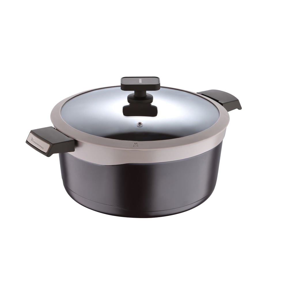 Masterpro Gastro Titanium Collection Durable Cast Aluminum Dutch Oven With Tempered Glass Lid, 7.5-Quart, Brown MPN:MPUS14027BRN