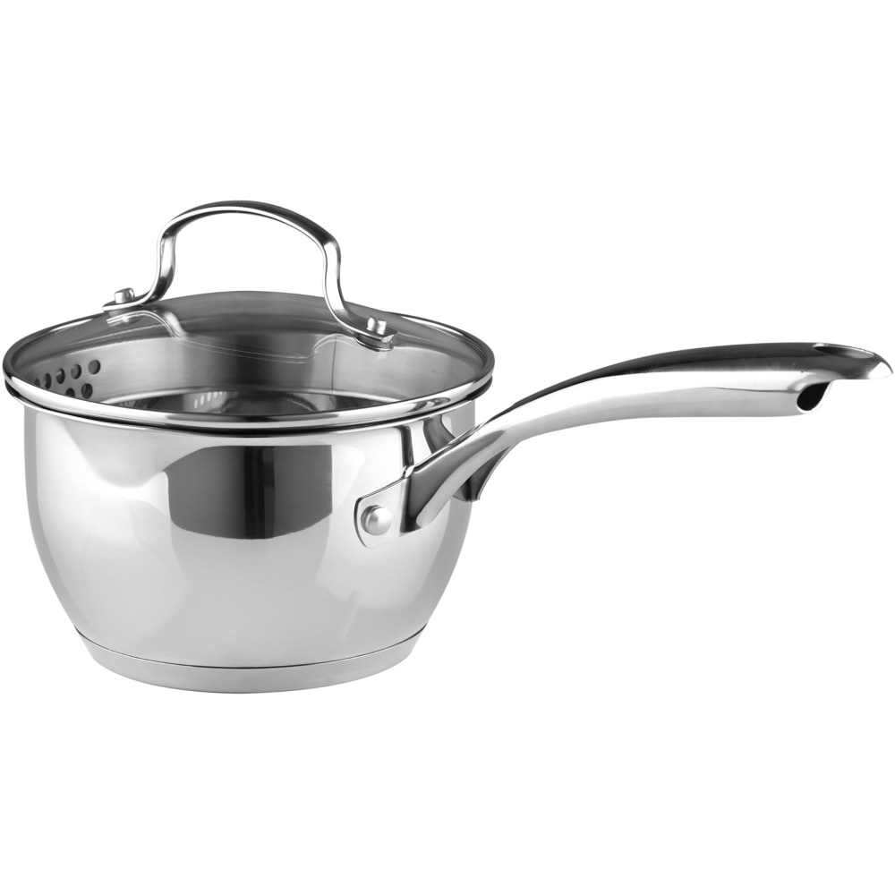 Bergner Essentials Stainless-Steel Saucier Pot With Tempered Glass Lid, 1.5 Qt, Stainless Steel MPN:BGUS10129STS