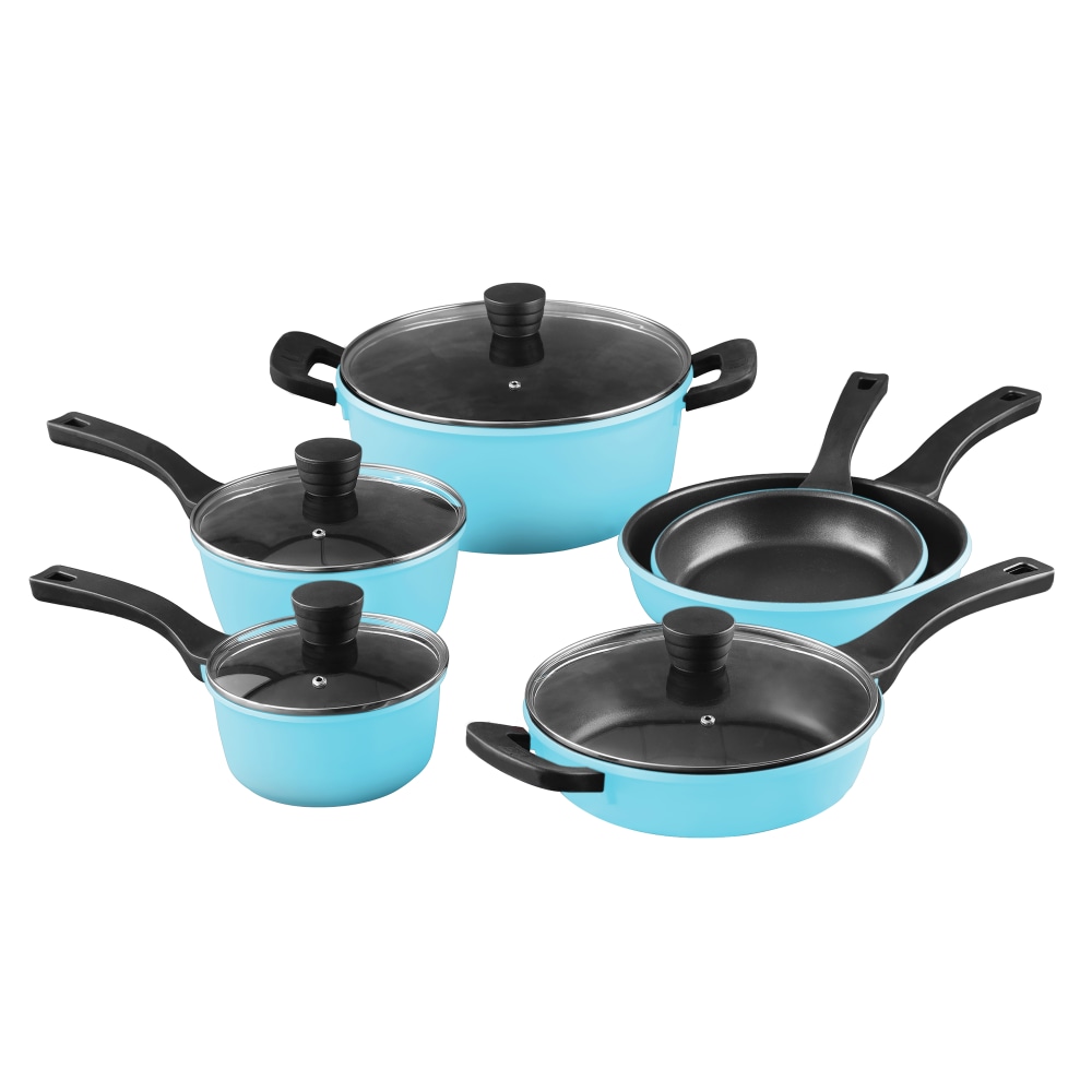 Bergner 10-Piece Aluminum Cookware Set, Retro Blue MPN:BGUS14008BLU