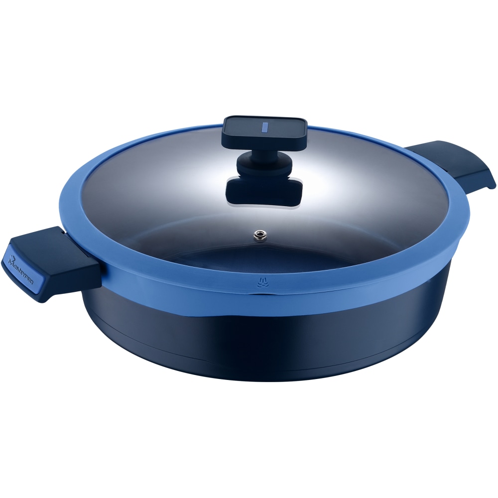 Masterpro Gastro Diamond Collection Durable Cast Aluminum Everyday Pan With Tempered Glass Lid, 5.2-Quart, Blue MPN:MPUS14029BLU
